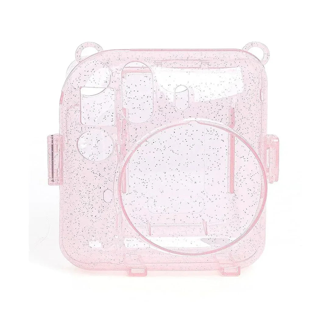 Fujifilm Instax Clear Storage Case for Instax Mini 12 Camera Case Transparent with Shoulder Strap and Camera Sticker with Photo Pocket for Store 10 Photos- Blossom Pink - Jaiman Toys