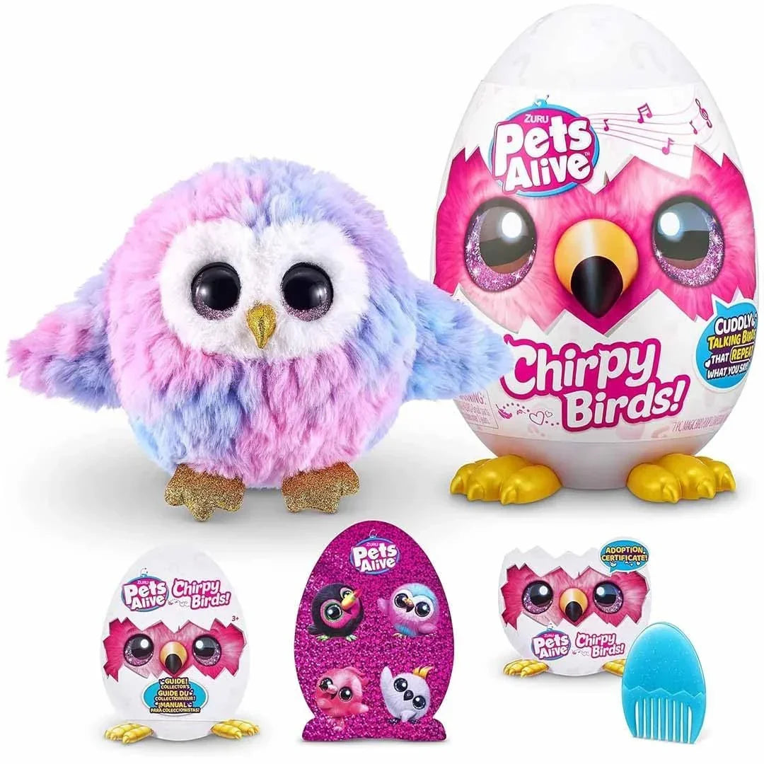 Pets Alive Chirpy Birds (Flamingo) by, Electronic Pet That Speaks, Giant Surprise Egg, Stickers, Comb, Fluffy Clay, Bird Animal Plush for Girls - Jaiman Toys