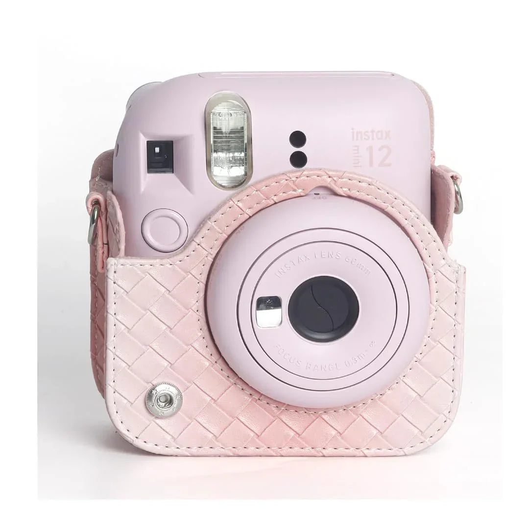 Fujifilms Instax Mini 12 Instant Camera PU Leather Case! Rain Proof Soft Camera Protective Case with Shoulder Strap - Blossom Pink - Jaiman Toys