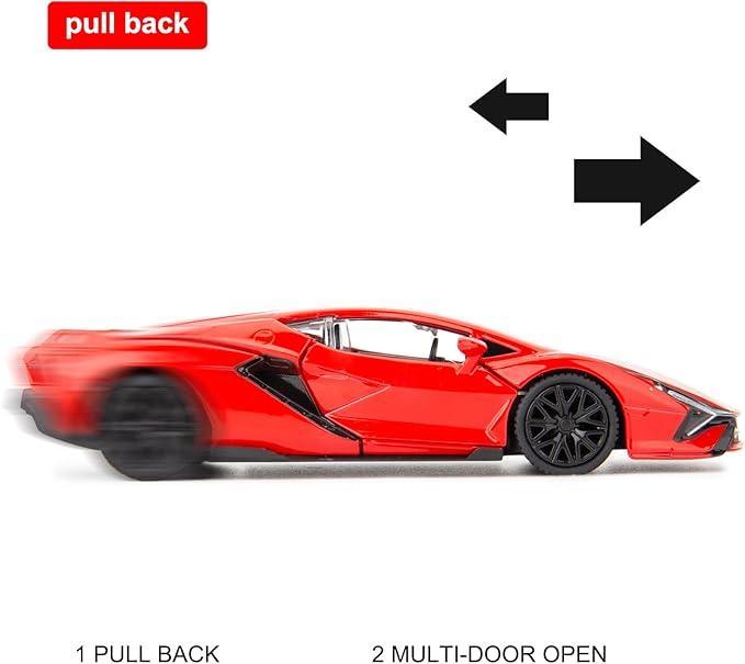 RMZ City 1:36 Lamborghini Sián FKP 37 Die-Cast Car – Red | Openable Doors, Pull Back & Go
