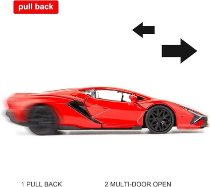 RMZ City 1:36 Lamborghini Sián FKP 37 Die-Cast Car – Red | Openable Doors, Pull Back & Go