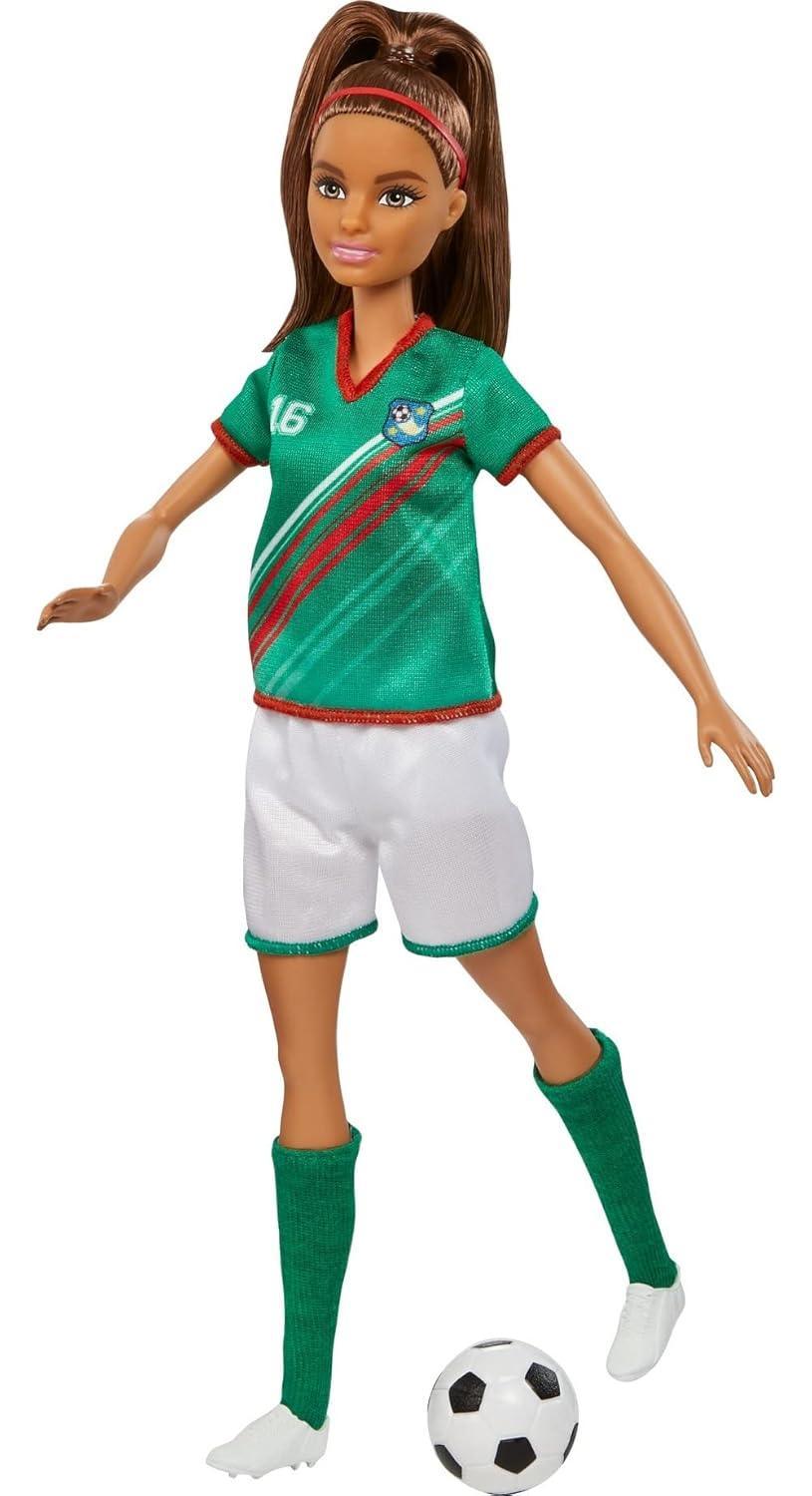 Barbie® Soccer Doll, Brunette Ponytail, Colorful #16 Uniform, Soccer Ball, Cleats, Tall Socks, Great Sports-Inspired Gift for Ages 3 and Up - Jaiman Toys