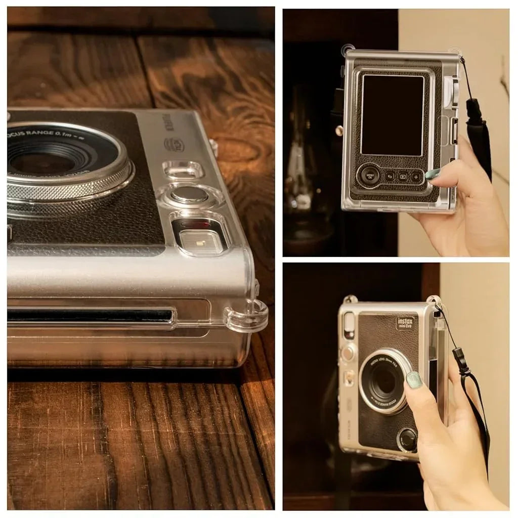 Crystal Clear Protective Case for Fujifilm Instax Mini Evo – Sleek Transparent PC Shell with Attachable Loop - Jaiman Toys