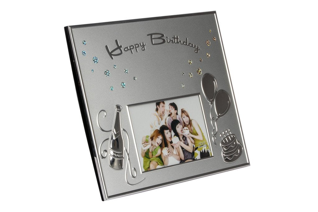 Momentz Happy Birthday Silver Photo Frame 6x4 Inch | Decorative Birthday Picture Frame with Balloon & Cake Design