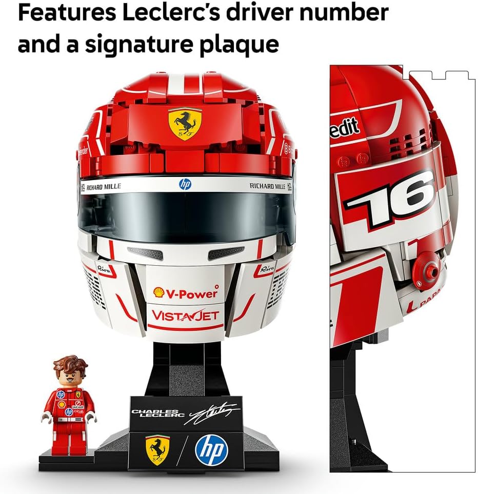 LEGO 43014 Editions Scuderia Ferrari HP Charles Leclerc Helmet - F1 Merchandise - Display Model Kit w/Collectible Minifigure - Gift for 14+ Year Old Boys & Adult Motorsport Fans