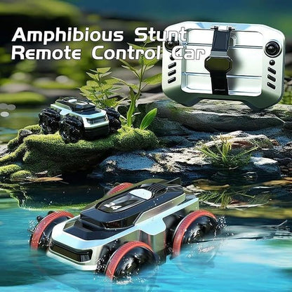 4WD Amphibious Remote Control Stunt Car – 2.4GHz Mini RC Car with 360° Spin, All-Terrain & Water Driving, Dual Tire System for Kids