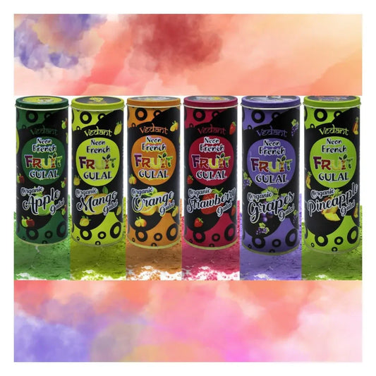 Vedant Neon French Organic Fruit Gulal for Holi – Safe & Skin-Friendly Natural Colors with Fruity Fragrance for Kids & Adults - Jaiman Toys