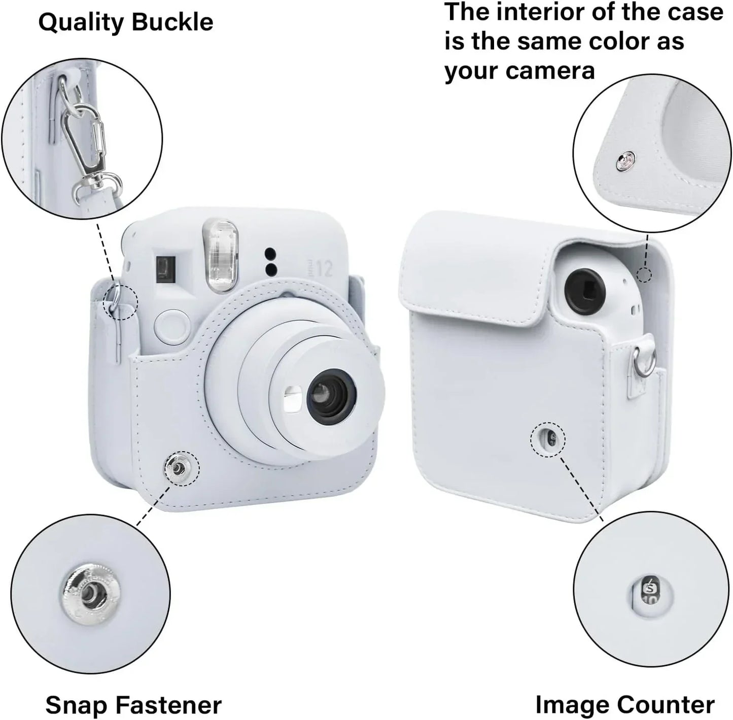 Pop & Snap in Style – Mini 12 Camera Case with Strap (Perfect Fit for Instax Mini 12) - Clay White - Jaiman Toys
