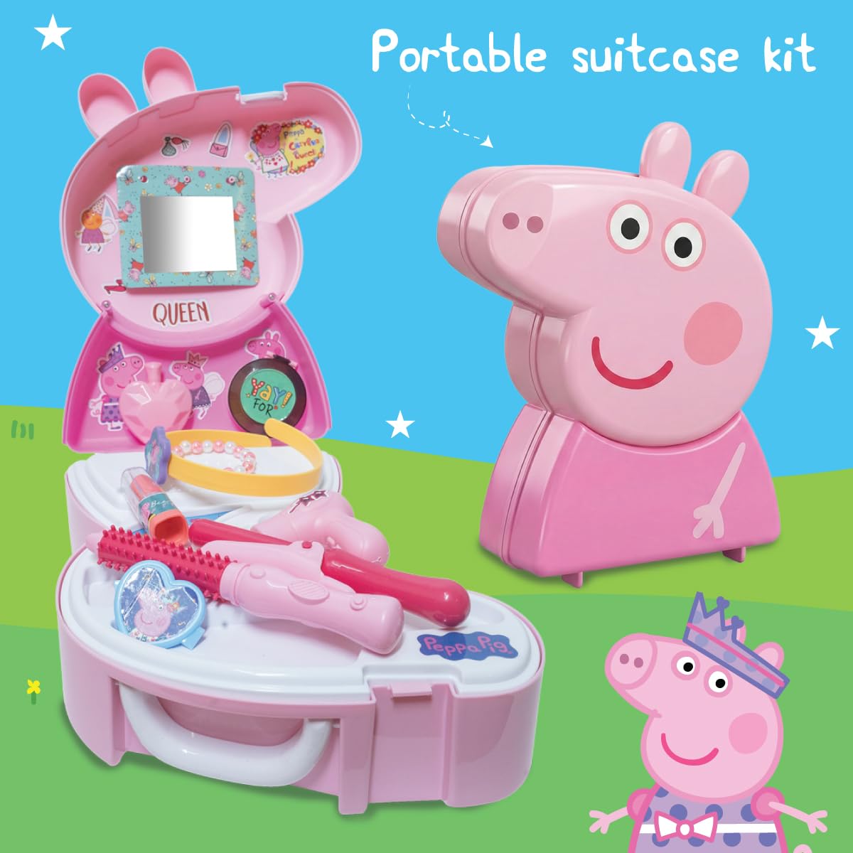 Peppa Pig Beauty Set Pretend Makeup Kit for Kids | Portable Vanity Play Set with Mirror, Hair Dryer & Beauty Accessories | Carry Case Toy | Ages 3+