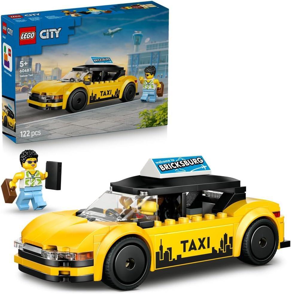 LEGO City 60487 Yellow Taxi Cab Toy - EV Car Model Kit w/ 2 Minifigures & Removable Roof - Fine Motor Skills Set - Small Birthday Gift Idea for 5+ Year Old Boys