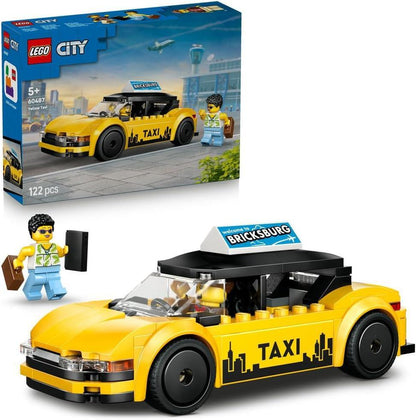LEGO City 60487 Yellow Taxi Cab Toy - EV Car Model Kit w/ 2 Minifigures & Removable Roof - Fine Motor Skills Set - Small Birthday Gift Idea for 5+ Year Old Boys