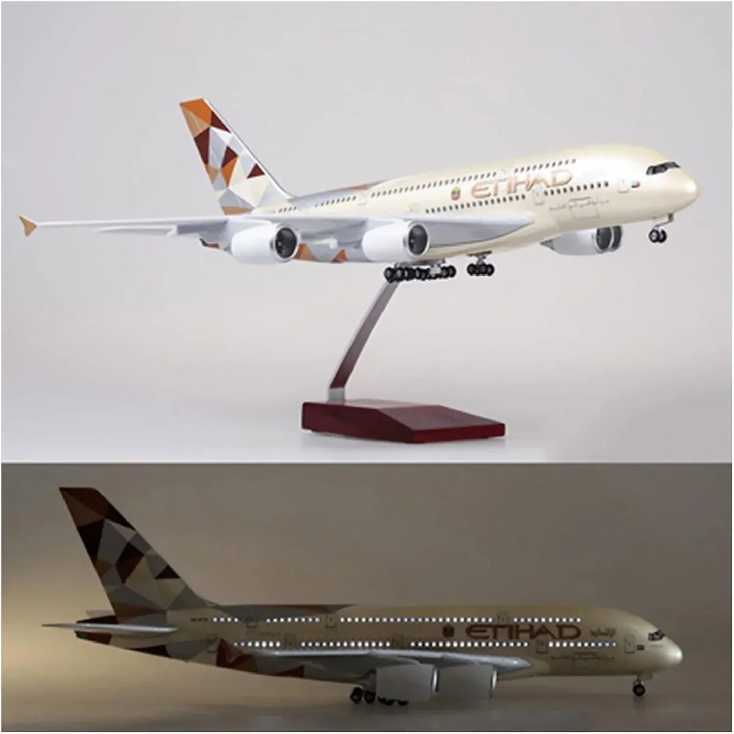 Etihad Airlines Airbus A380 LED Lit - Airplane 1/160 Plane Model Replica Toy Decor - 46 cm - Jaiman Toys