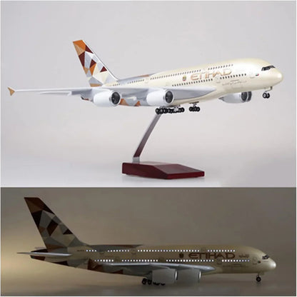 Etihad Airlines Airbus A380 LED Lit - Airplane 1/160 Plane Model Replica Toy Decor - 46 cm - Jaiman Toys