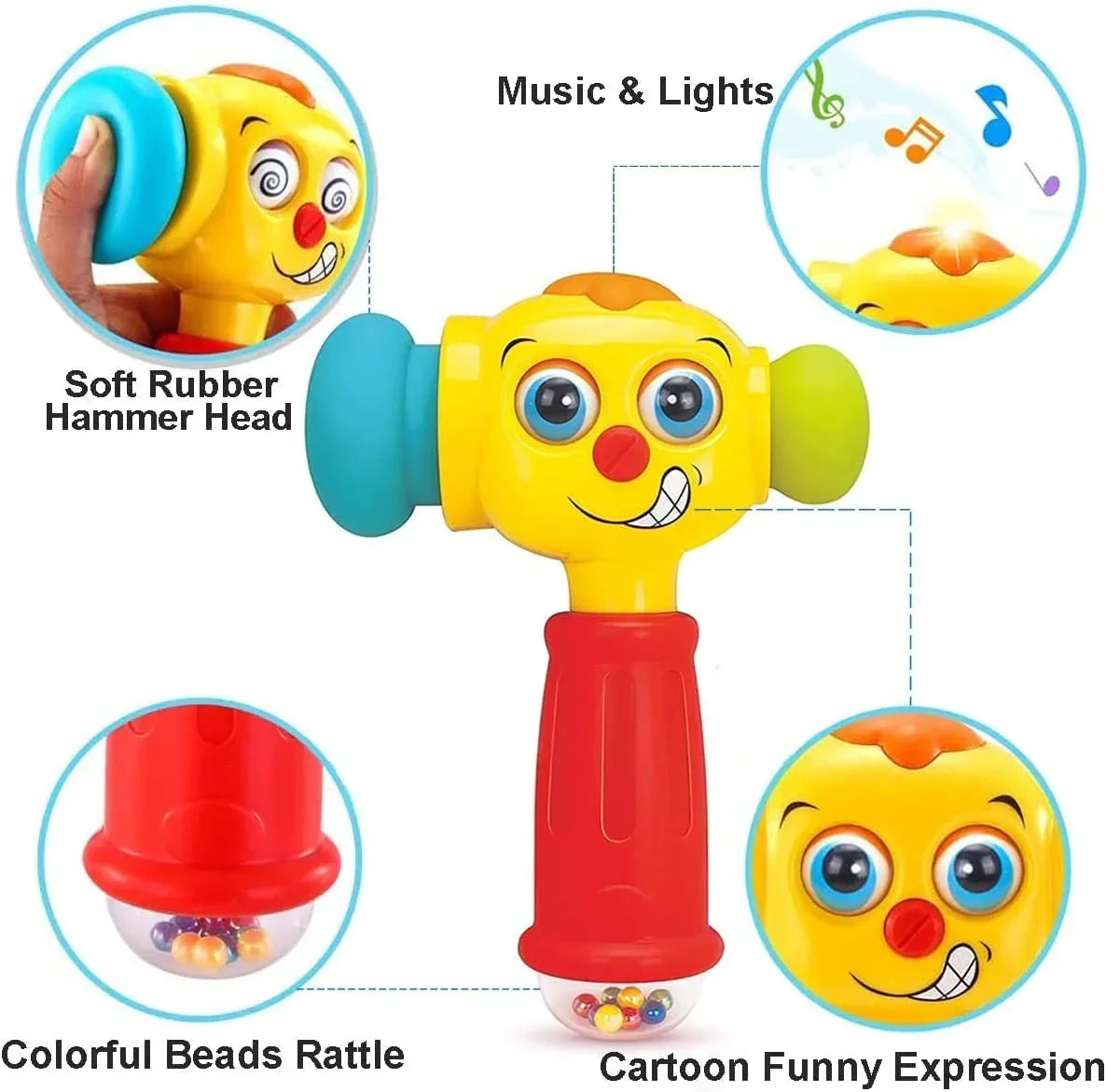 Hola 3115- Hammer: Interactive Baby Toy with Rattles, Changeable Eyes, Music, and Light - Jaiman Toys