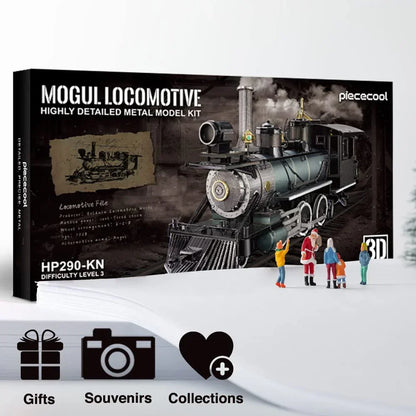 Piececool 3D Metal Puzzle Mogul Steam Engine Locomotive Model – 282 Pieces – Level 3 Difficulty – Stainless Steel DIY Train Model Kit- Age16+