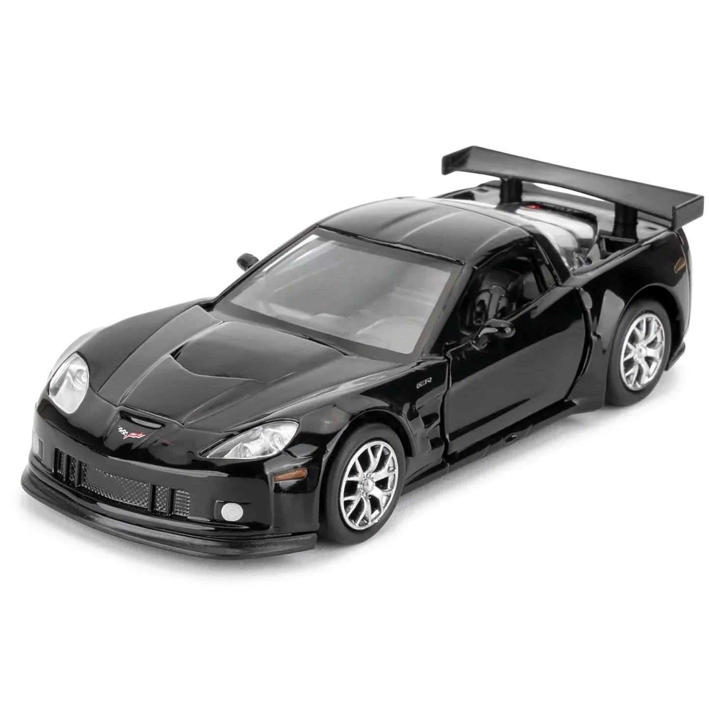 RMZ City 1:36 Chevrolet Corvette C6R Die-Cast Car | Openable Doors & Pull-Back Action | Metal Model Toy (Black / Yellow)