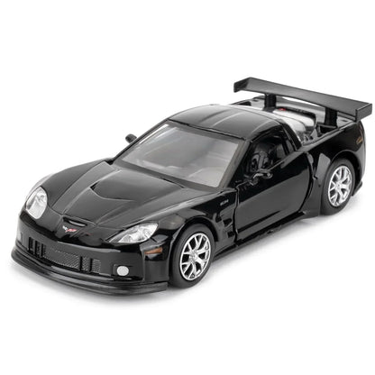 RMZ City 1:36 Chevrolet Corvette C6R Die-Cast Car | Openable Doors & Pull-Back Action | Metal Model Toy (Black / Yellow)