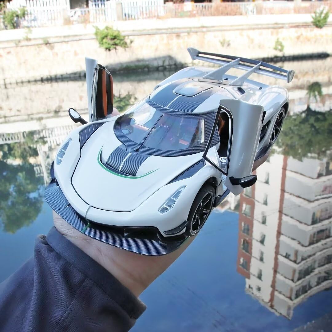 Joy Junction 1:24 Koenig Smoke White Scale Die-Cast Hypercar Model with Sound & Light – Pull Back Metal Sports Car Toy