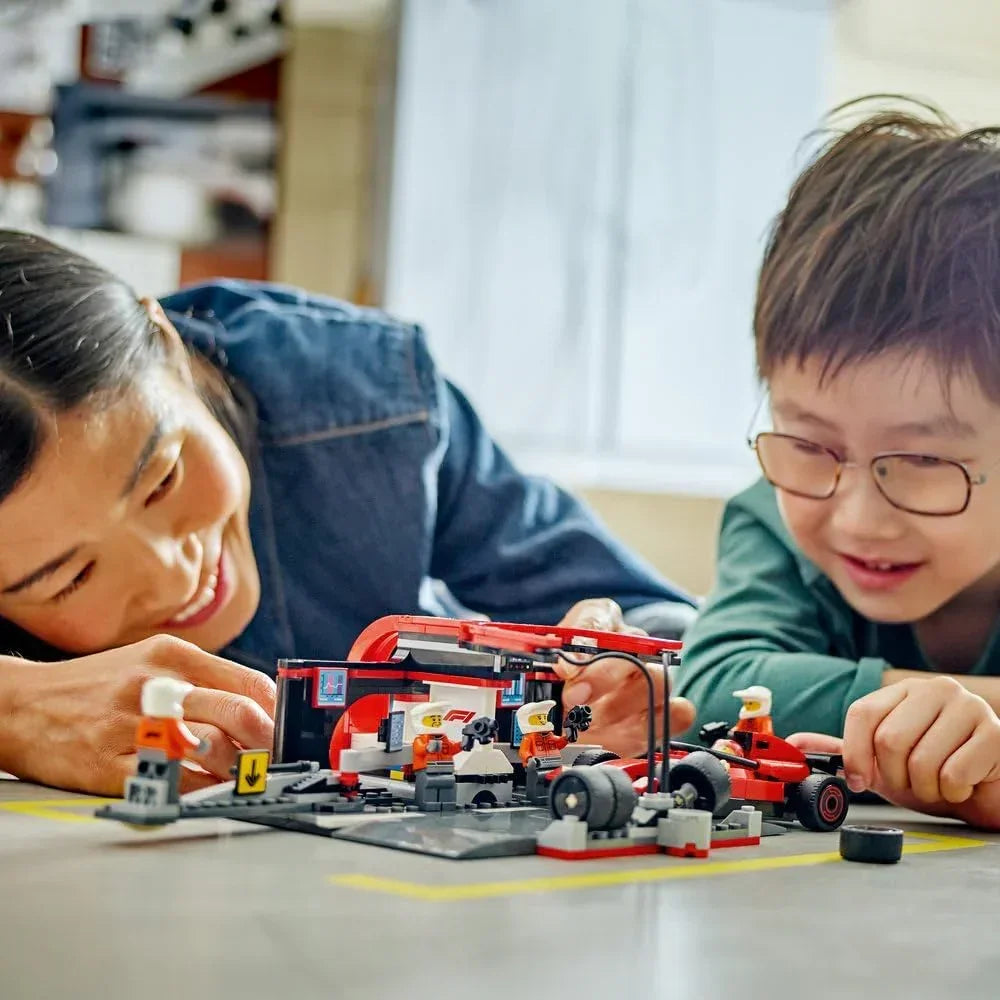 LEGO City 60443 F1 Pit Stop & Pit Crew with Ferrari Car Toy - Formula 1 Set incl. a Driver Minifigure, 4 Mechanics, Spare Tyres & Wheel Guns - Building Toys for 6+ Year Old Boys & Girls