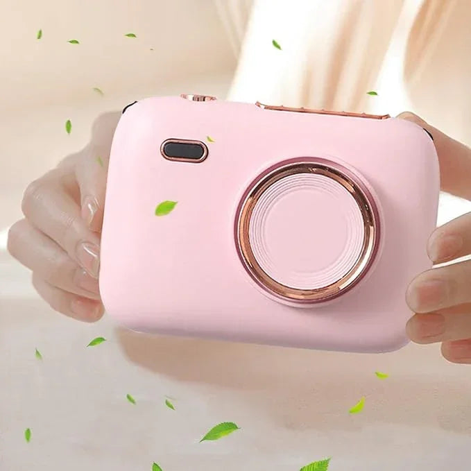 Mini Haletr Fan - Portable Hands-Free Personal Fan USB Rechargeable Camera Shape Fan (Pink) - Jaiman Toys