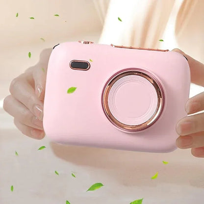 Mini Haletr Fan - Portable Hands-Free Personal Fan USB Rechargeable Camera Shape Fan (Pink) - Jaiman Toys