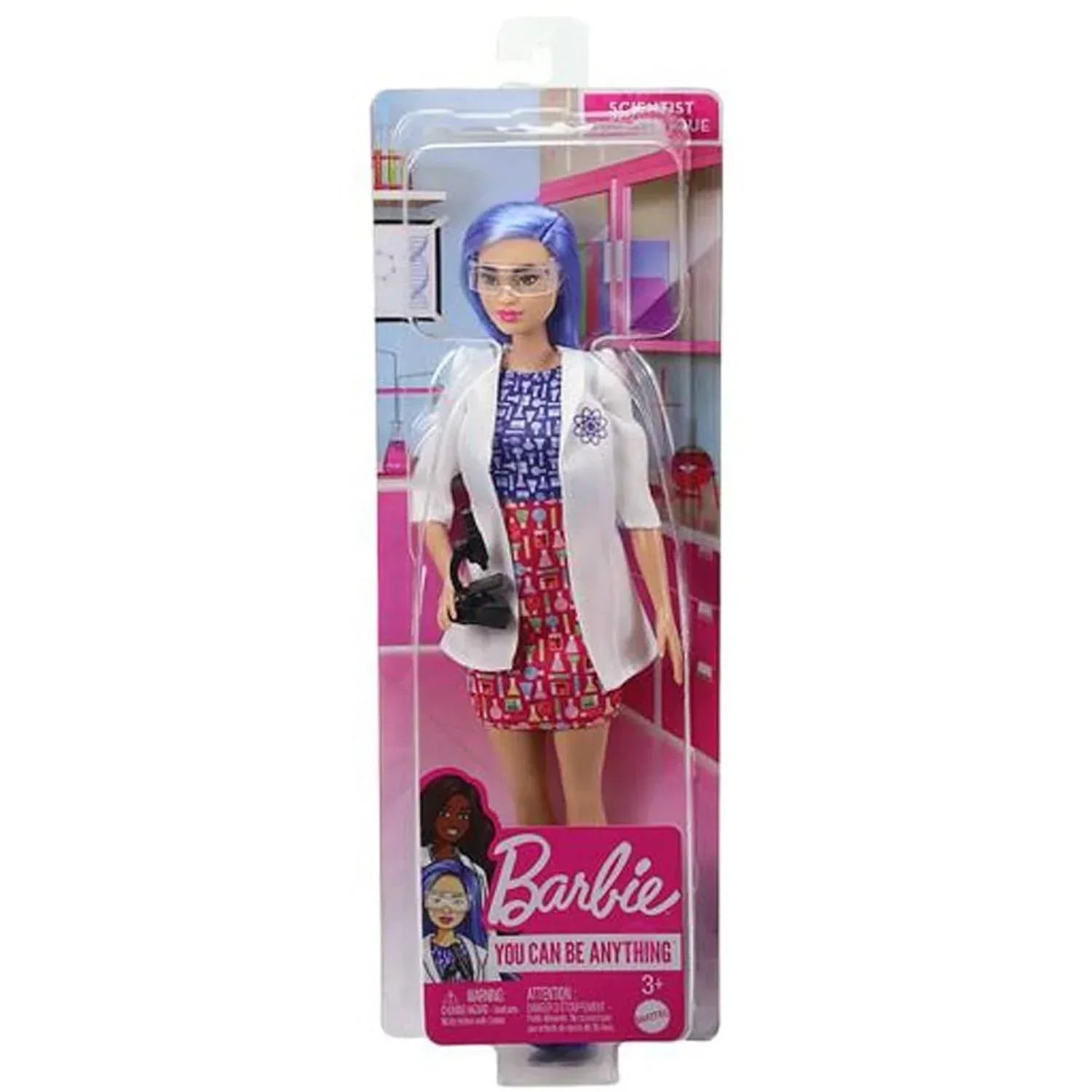 Barbie Scientist Doll (12 inches), Blue Hair, Color Block Dress, Lab Coat & Flats, Microscope Accessory, Great Gift for Ages 3 Years Old & Up - Jaiman Toys