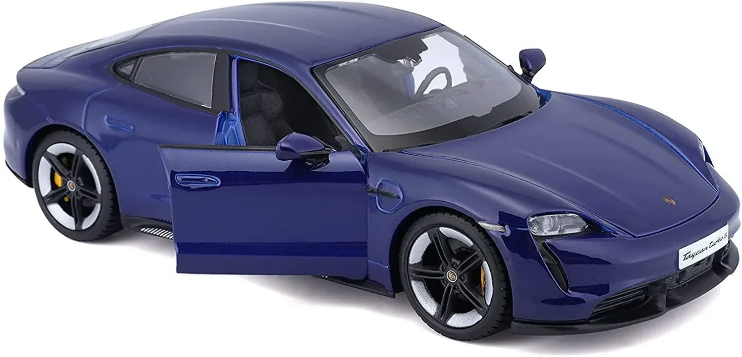 Bburago - 1/24 Scale Model Compatible with Porsche Taycan Turbo S 2019 Sports Car Miniature Collectible (Blue) - Jaiman Toys