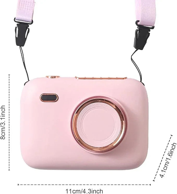 Mini Haletr Fan - Portable Hands-Free Personal Fan USB Rechargeable Camera Shape Fan (Pink) - Jaiman Toys