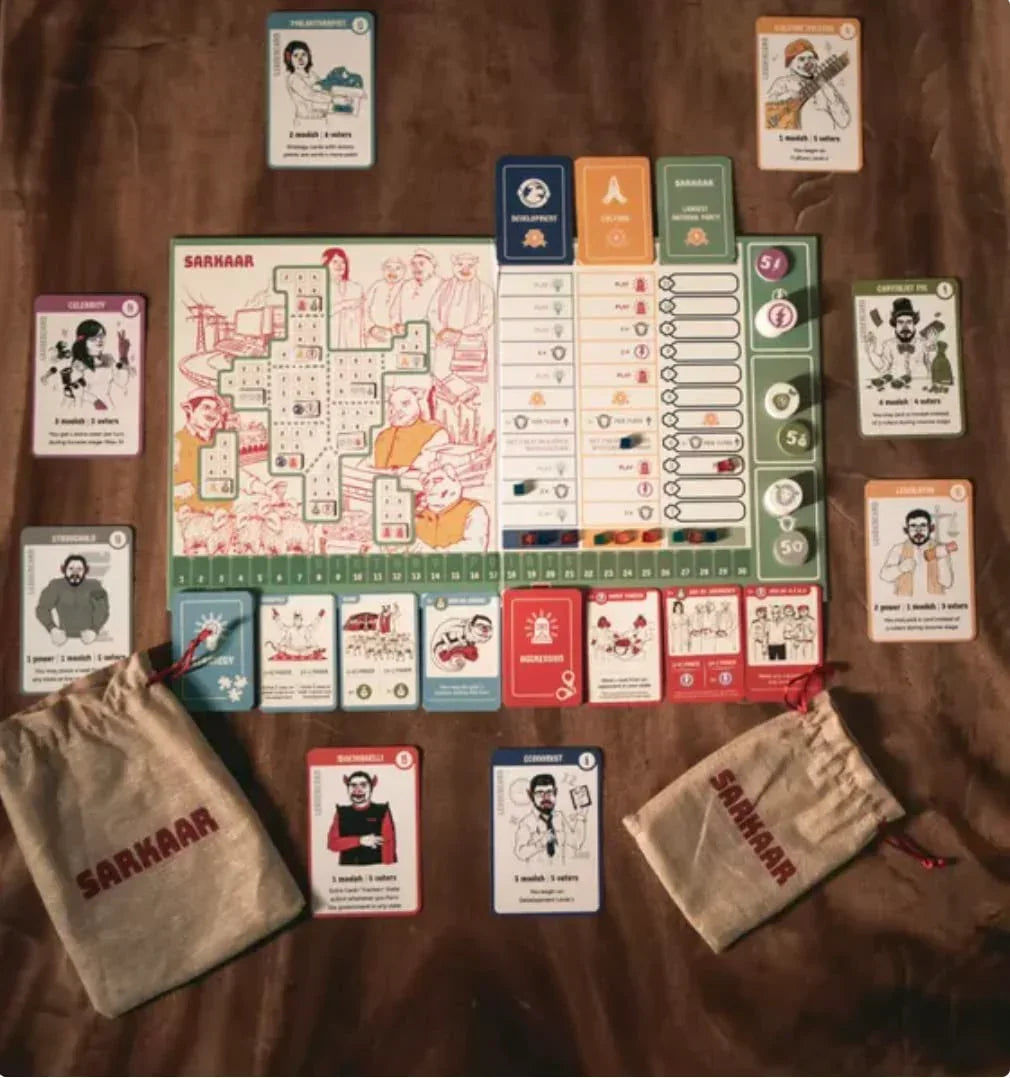 Wisdom Games Sarkaar: The Political Strategy Board Game 45-60 Mins Playtime | Fun, Cheeky Strategy Game | 2-4 Players Age 12+ - Jaiman Toys