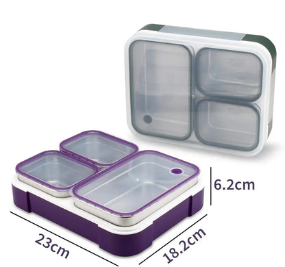 Stainless Steel Kids Lunch Box - 720ML Insulated Bento with Tableware & Bag, 3 Compartments, Leakproof, BPA-Free, Dishwasher Safe - Olive - Jaiman Toys
