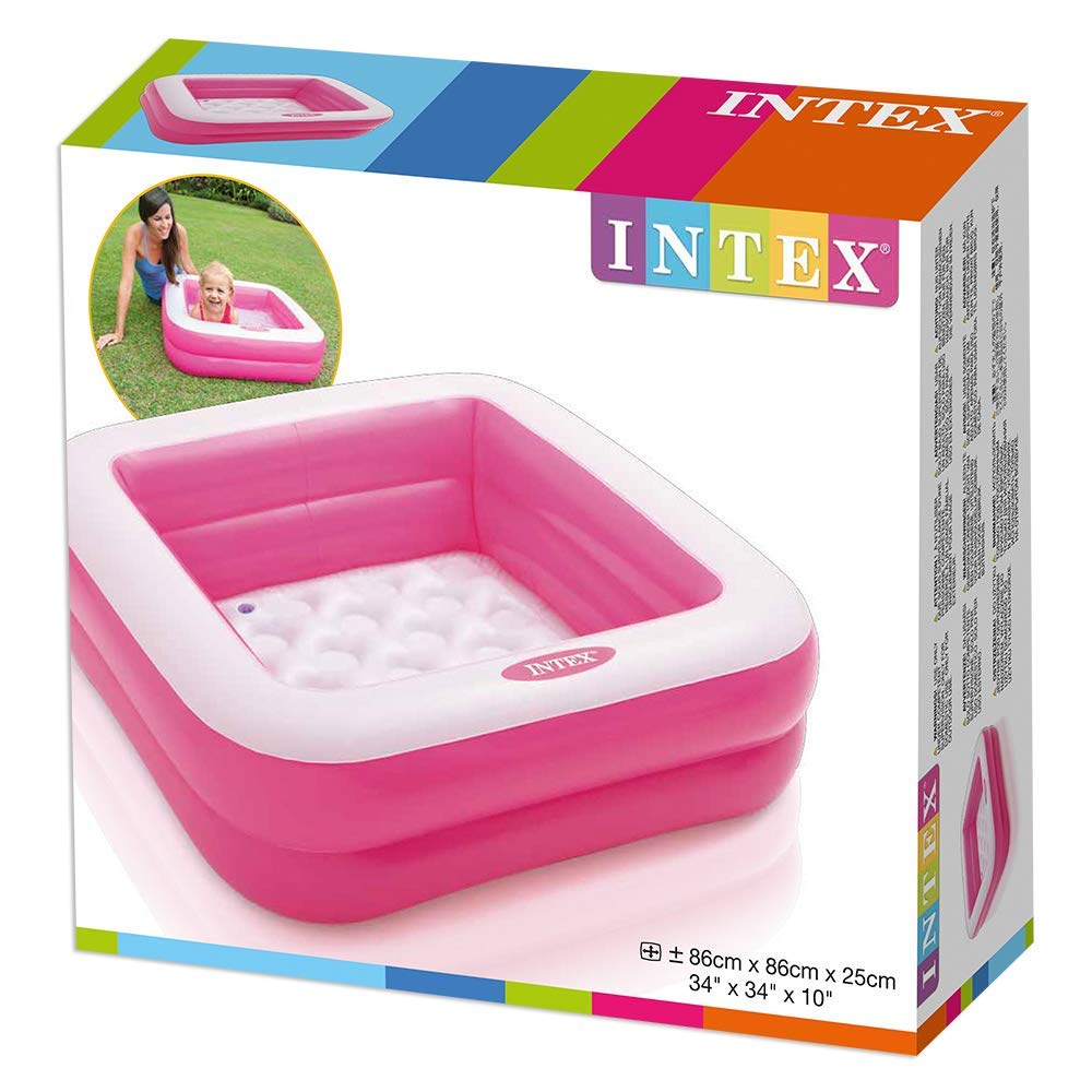 Intex 57100 Inflatable Square Swimming Pool 34" x 34" x 10" – Kids & Family Outdoor Garden Pool for Summer Water Fun