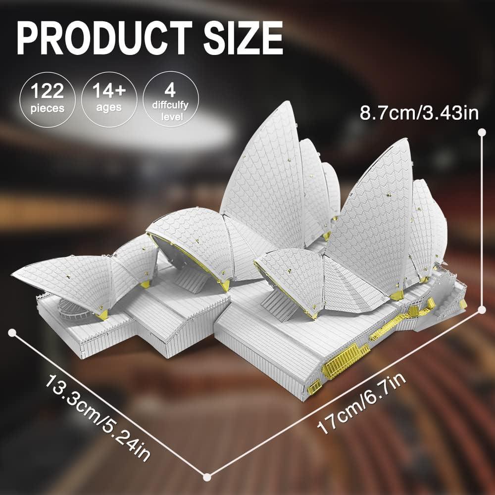 Piececool  3D Metal Puzzle Sydney Opera House Landmark Model – 122 Pieces – Level 4 Difficulty – Stainless Steel DIY Architecture Model Kit-Age16+