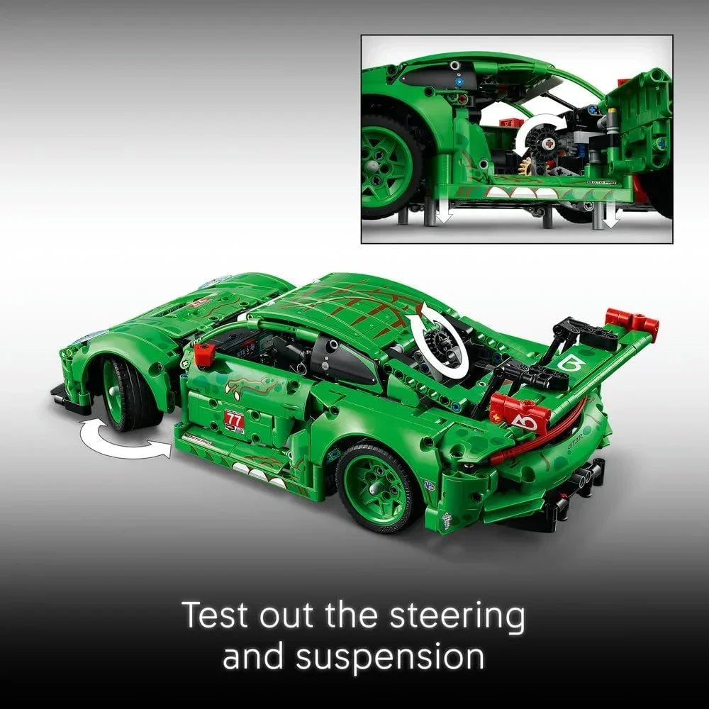 LEGO Technic 42224 Porsche 911 GT3 R REXY AO Racing Car Toy - Model Kit w/ 6-Cylinder Engine, Rear-Wheel Drive and Dinosaur Design - Gift for 11+ Year Old Boys & Motorsport Fans