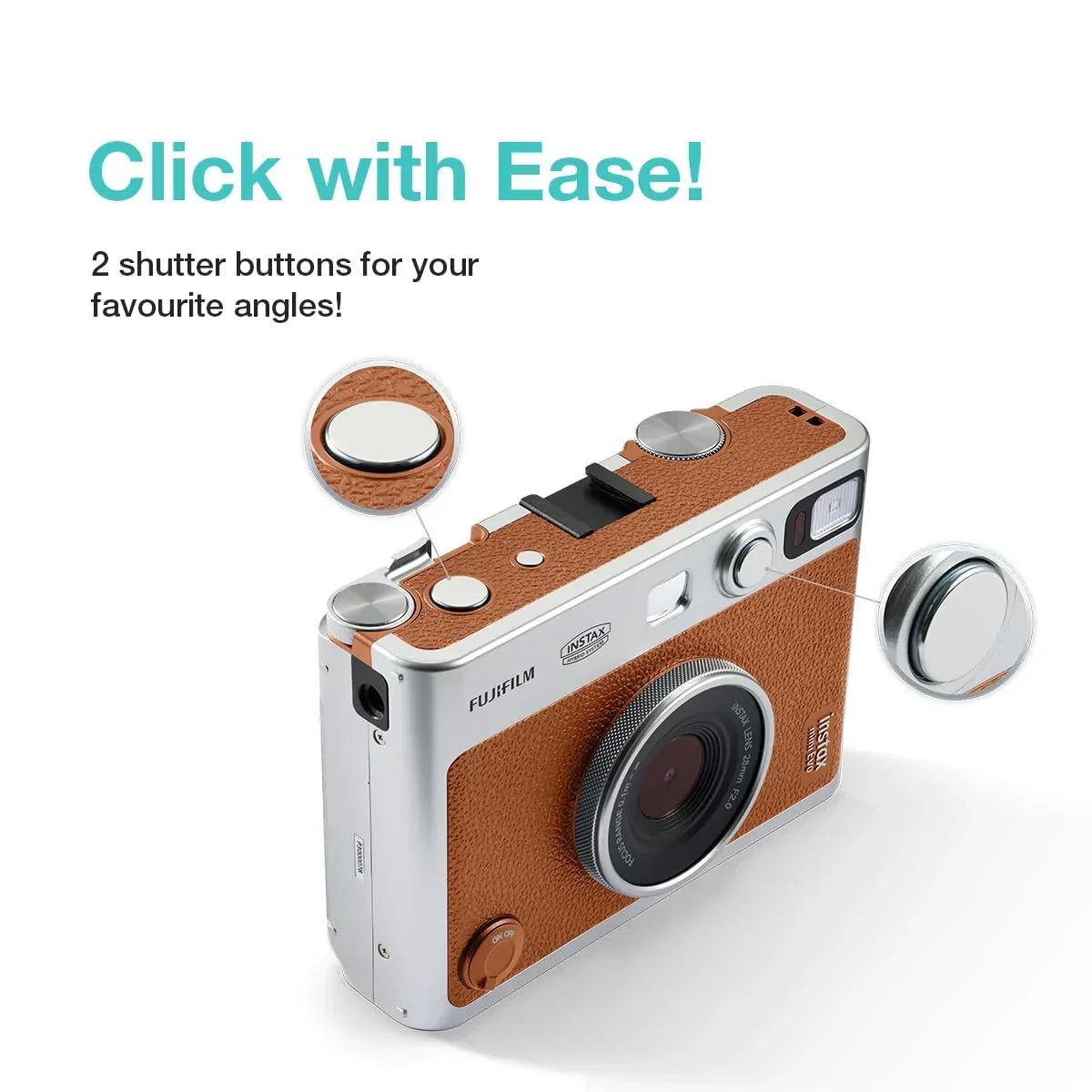 Fujifilm Instax Mini Evo Hybrid Camera Premium Edition with 20 Shots of Instax Mini Black Film and 100 Different Expressions-(Brown) - Jaiman Toys