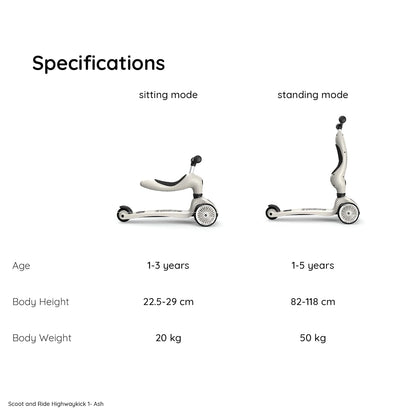 Scoot & Ride 2-in-1 Kids Scooter with Adjustable Seat & Handlebar, Stable & Safe Kickboard for Toddlers, Compact & Lightweight, 3-Wheel Design, Ages 1 to 5 Years, Highwaykick 1