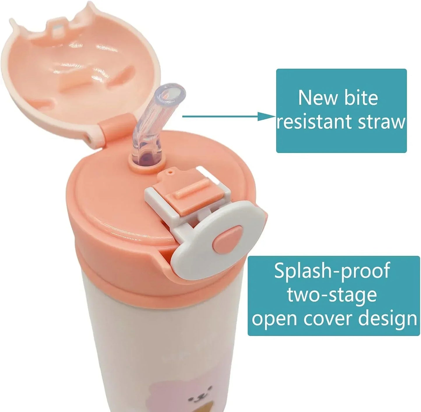 Vacuum Insulated Water Bottle with Straw, Leak-Proof Stainless Steel 14OZ | 410 ML (Pink) - Jaiman Toys