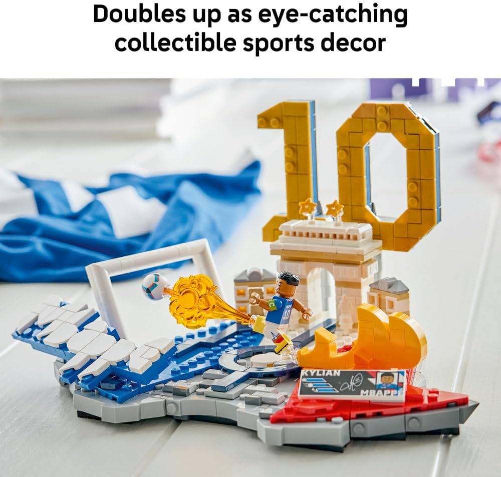 LEGO 43013 Editions Kylian Mbappé – Football Highlights Toy - 3D Display Model Kit w/Collectible Minifigure - Kids' Room Decor - Gift for 10+ Year Old Boys, Girls & Adult Sports Fans