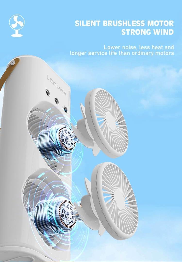 Lenyes LHF03 Tower Dual Fan – Portable USB Fan with LED Lighting, 3 Speeds, 2 Light Modes, High-Speed Oscillation (White) - Jaiman Toys