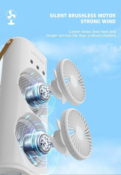 Lenyes LHF03 Tower Dual Fan – Portable USB Fan with LED Lighting, 3 Speeds, 2 Light Modes, High-Speed Oscillation (White) - Jaiman Toys