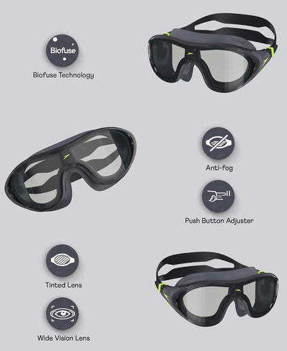 Speedo Rift Smoke Lens Swim Goggles – Unisex Adult Anti-Fog UV Protection Swimming Mask with Adjustable Strap