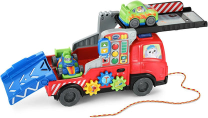 VTech 3-in-1 Fix and Haul Truck | Interactive Tow Truck, Car Carrier & Repair Playset with Lights, Sounds, Tool Activities and 2 Smart Cars