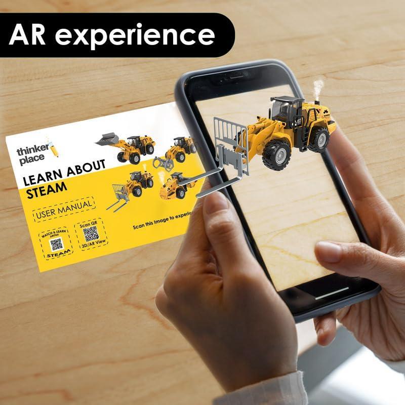 ThinkerPlace Metal Forklift with Light, Sound & Spray | Heavy-Duty Friction Powered Construction Vehicle Toy