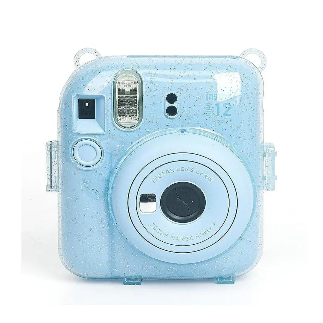 Fujifilm Instax Clear Storage Case for Instax Mini 12 Camera Case Transparent with Shoulder Strap and Camera Sticker with Photo Pocket for Store 10 Photos- Pastel Blue - Jaiman Toys