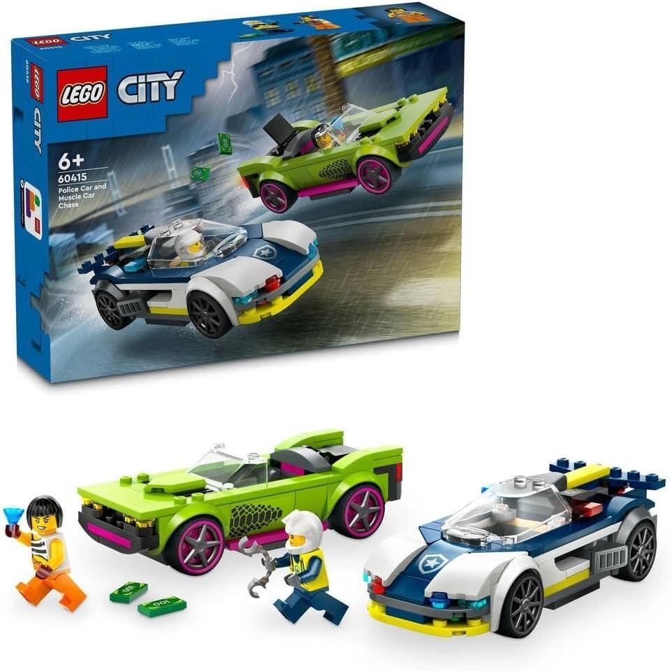 LEGO City 60415 Police Car and Muscle Car Chase, Racing Vehicle Toys for 6 Plus Year Old Boys & Girls, Fun Gift for Kids Who Love Pretend Play, Includes Officer and Crook Minifigures