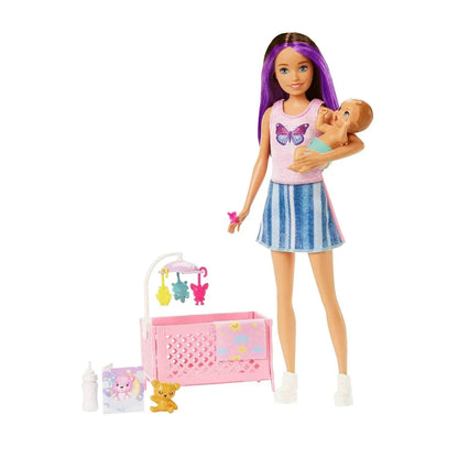 Barbie Doll and Accessories, Crib Playset with Skipper Doll, Baby Doll with Sleepy Eyes, Furniture and Themed Accessories, Babysitters Inc. - Jaiman Toys