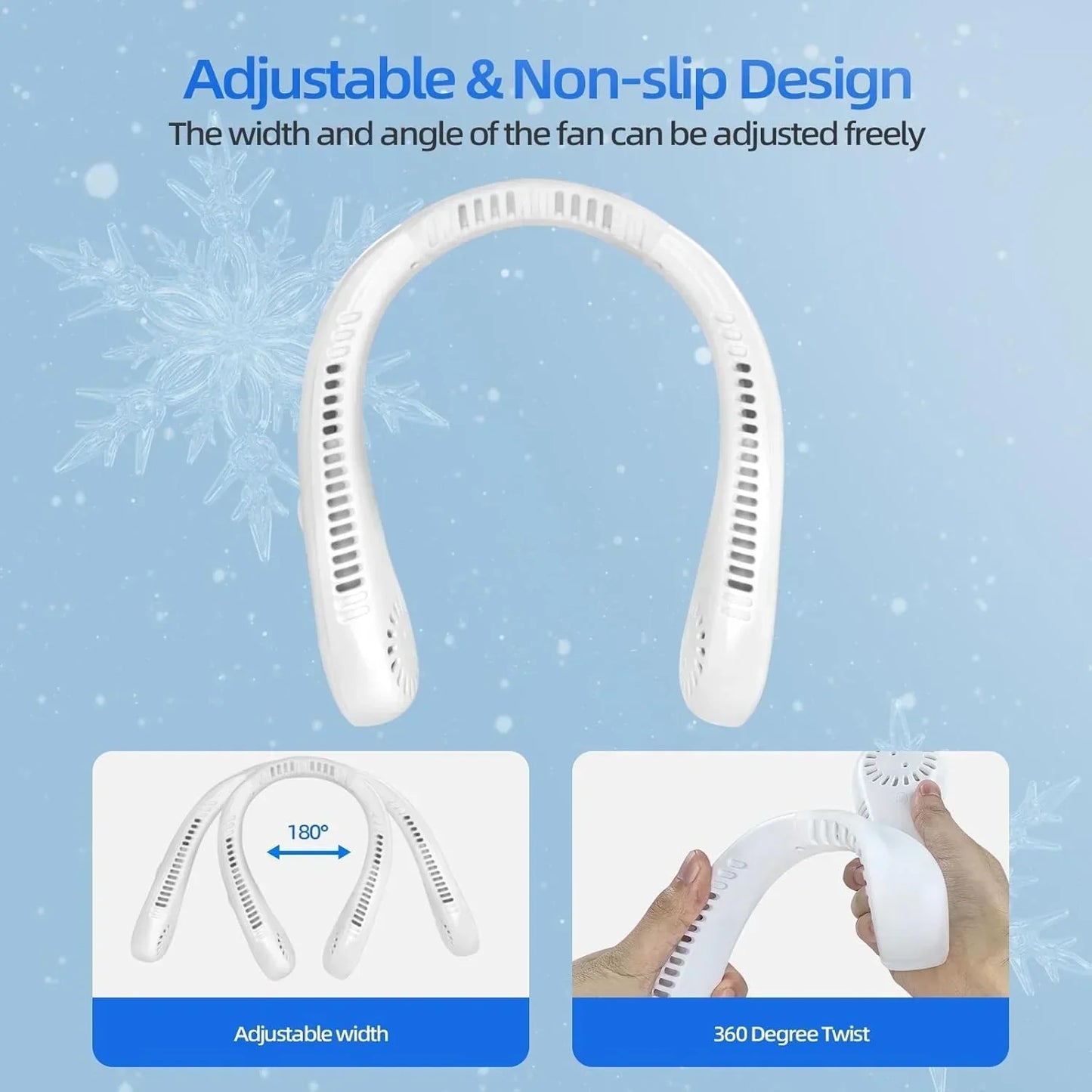 Portable Neck Fan, Personal Fan USB Rechargeable Neck Fan, 5 Speed Hanging Bladeless Fan with Monitor (White) - Jaiman Toys