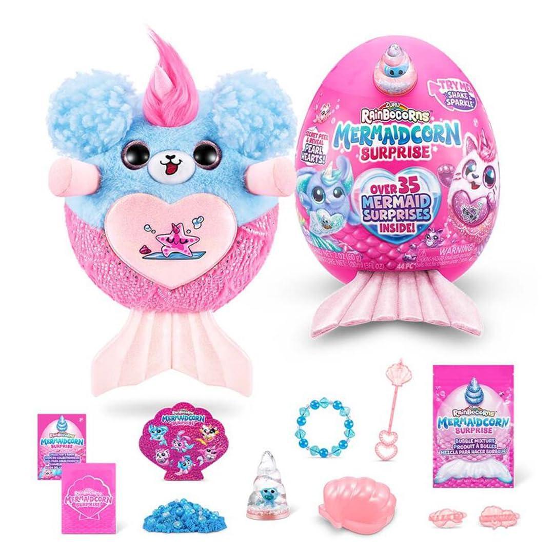 Rainbow'Corns Surprise! Collectible Over 35 Surprises - Mermaid Surprises, Cuddle Plush Stuffed Animal, Stickers; (Rainbo'Corns Mermaid 'Corn Surprises - B.Pink) - Jaiman Toys
