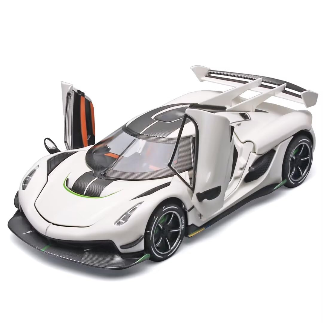 Joy Junction 1:24 Koenig Smoke White Scale Die-Cast Hypercar Model with Sound & Light – Pull Back Metal Sports Car Toy