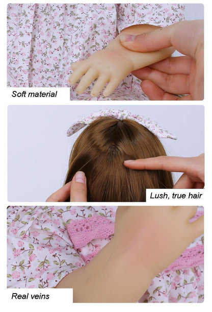 Lifelike Reborn Baby Girl Doll – Toddler with Realistic Sound & Brown Hair And  Light Grey outfit