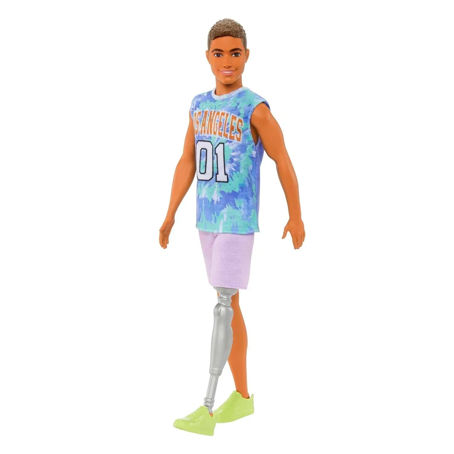 Barbie® Ken® Fashionistas™ Doll #212 with Prosthetic Leg, Wearing Los Angeles Jersey and Purple Shorts with Sneakers - Jaiman Toys